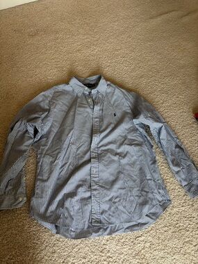 Ralph Lauren Navy and White Striped Button-Down Shirt